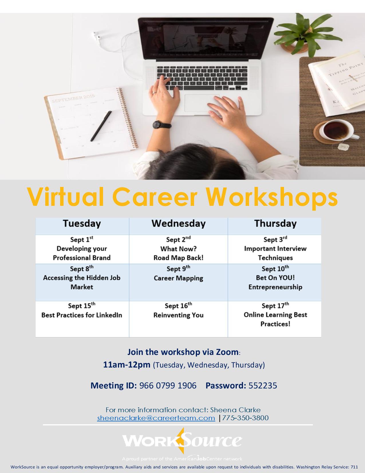 Virtual Career Workshops for September 2