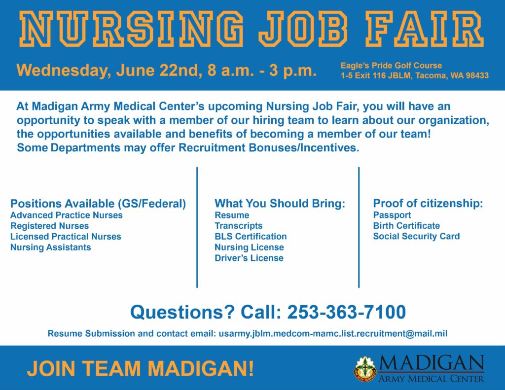 Madigan Nursing Job Fair on June 22nd 1