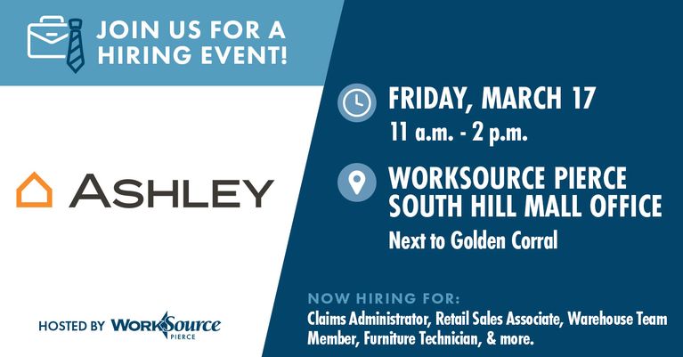 Ashley Furniture Hiring Event (South Hill Mall) – March 17