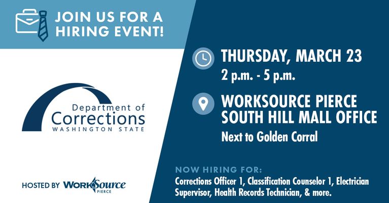 Department of Corrections Hiring Event (South Hill Mall) – March 23