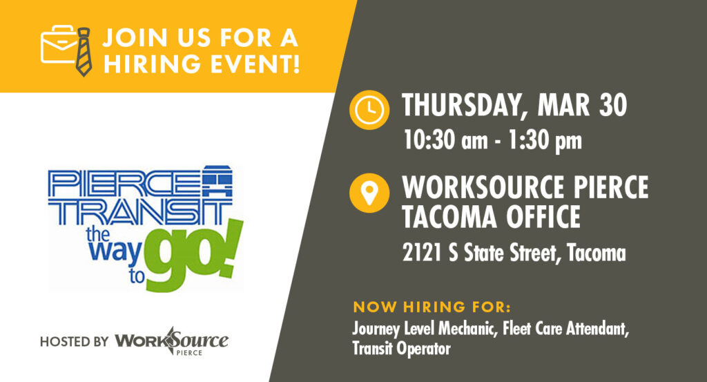 Pierce Transit Hiring Event - March 30th 6