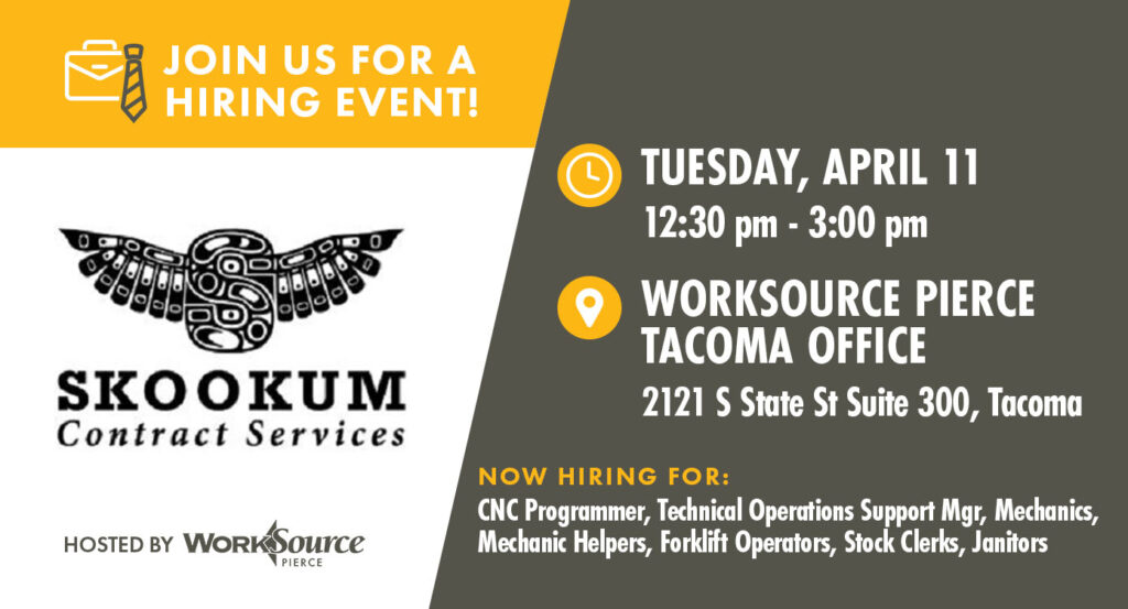 Skookum Hiring Event - April 11th 4 Skookum 4-11 Hiring Event
