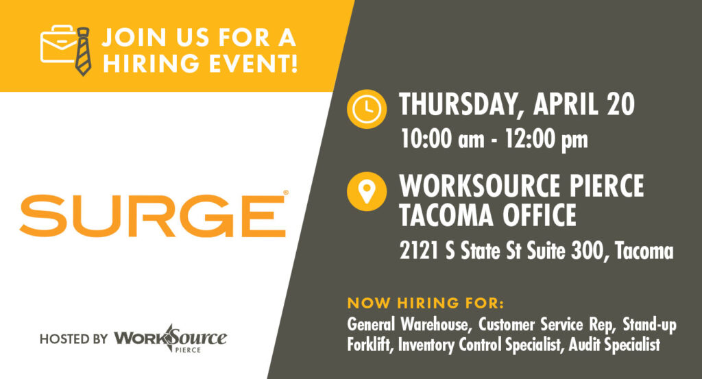 Surge Staffing Hiring Event - April 20 3 Surge Staffing Hiring Event - April 20 3