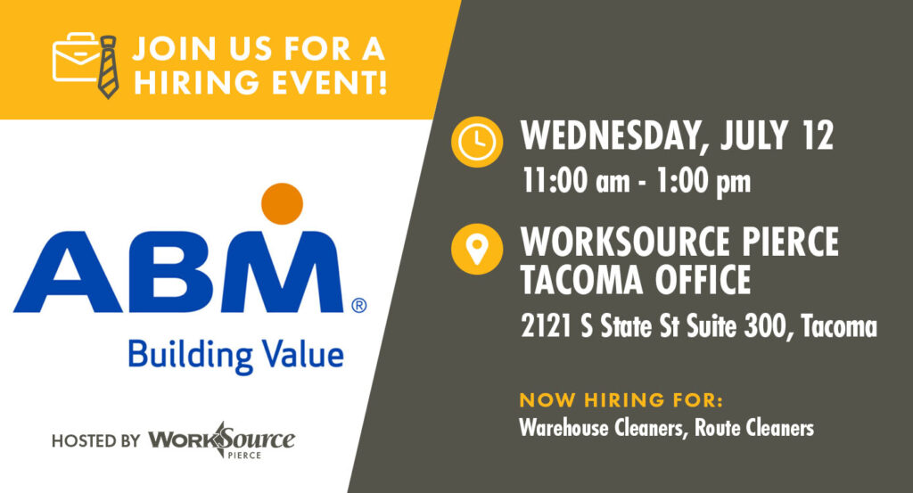 ABM Hiring Event July 12 WorkSource Pierce